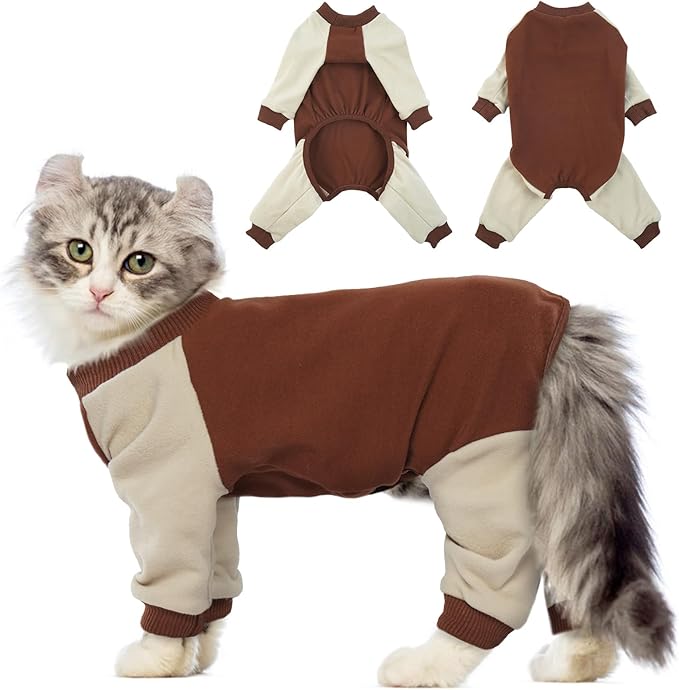 QBLEEV Cat Pajamas for Cats Only, Sticky Hair Cat Clothes, Prevent Lost Fur Kitten Onesie Shirts Costumes Outfits for Daily Wear Parties Photography, Cat Recovery Suit for Cats or Small Dogs