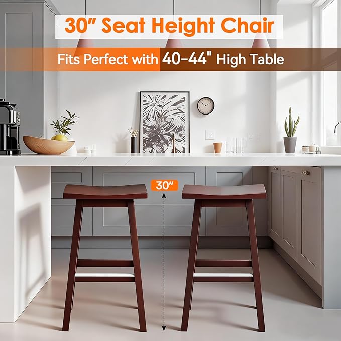 PayLessHere Bar Stools Set of 2, Saddle Stools 30 Inch Heigh, Bar Chairs Seat with Footrests and Industrial, Kitchen Counter Stools for Restaurant, Bistro Bar and Home Dining