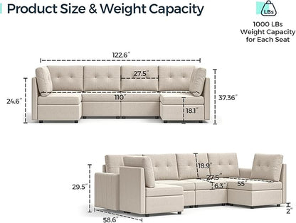 LINSY HOME Modular Sectional Sofa Oversized, Removable Cover Living Room Couches with Storage Deep Seat & Ottoman Chaise L/U Shaped Sofa Modern Couch (Dark Grey, 6 Seats)