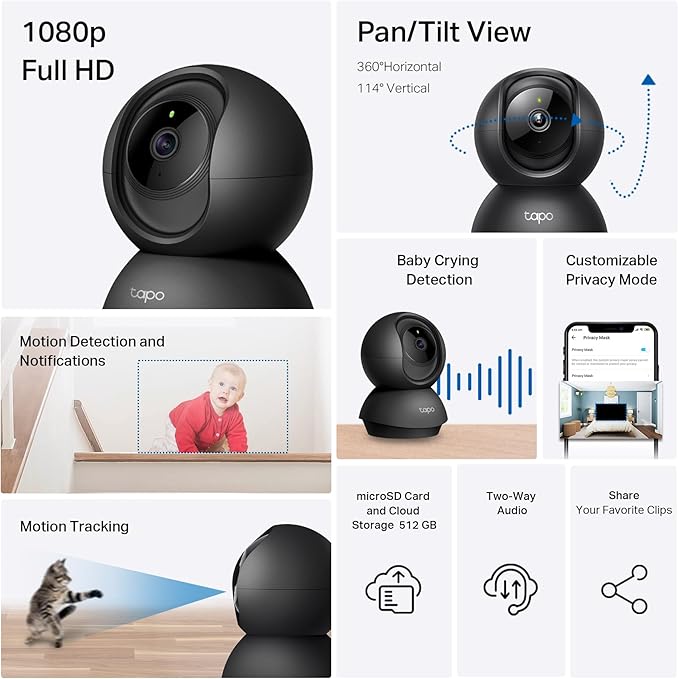 Tapo 1080P Indoor Pan/Tilt Wired Security Camera