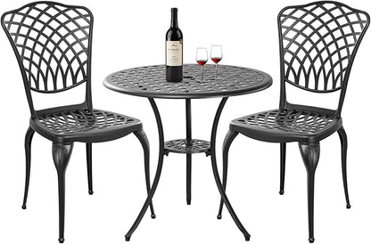 Withniture Bistro Set 3 Piece Outdoor Rust Resistant Bistro Table and Chairs Set of 2 with Umbrella Hole, Large Table Outdoor Bistro Set, Cast Aluminum Patio Set for Garden, Porch(Black)