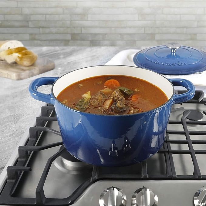 Crock-Pot Artisan 7-Quart Round Enameled Cast Iron Dutch Oven – Sapphire Blue