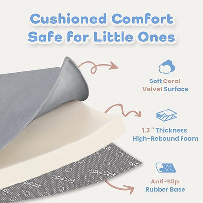PAPAMAT 1.3" Thick Baby Floor Play Mat 79x118, Basic Padded Foam Mat for Tummy Time Crawling, Non Slip Cushioned for Babies Toddlers Infants Kids (Light Grey)