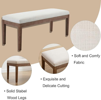 DM Furniture Linen Dining Bench Upholstered Entryway Bench Farmhouse Shoe Bench Seat Ottoman for Hallway Living Room Bedroom End of Bed Dining Room Kitchen, 45.5" Long, Beige