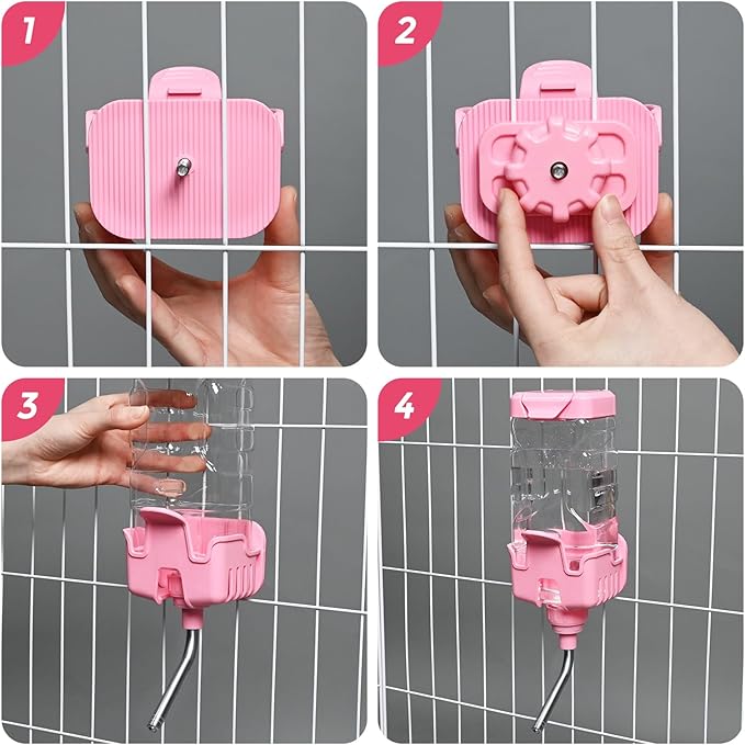 Vannon Small Animal Water Dispenser for Cage, 30oz Auto Feeding Crate Water Bottle for Rabbit, Chinchilla, Ferret, Guinea Pig, Squirrel, Hedgehog, Pet Nozzle Diameter: 10mm, BPA Free, Pink