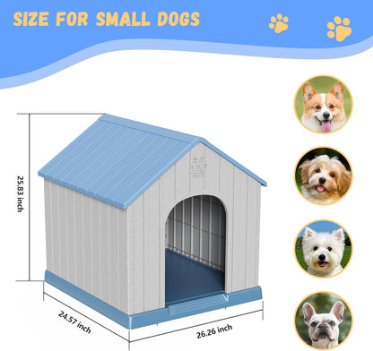 DRATO Dog Houses Resin Small Indoor Outdoor Dog Kennel for All-Weather Use Cozy Shelter for Small Dogs in Home, Garden, or Balcony