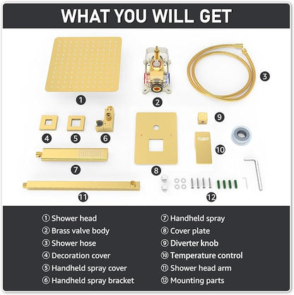 Iriber Brushed Gold Rain Shower System