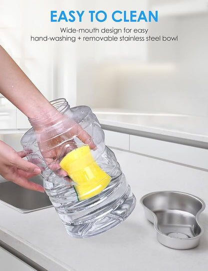 Heouvo 1.7 Gallon Automatic Dog Water Dispenser (6.5L-Black) | Wide Mouth, Easy Clean/ Removable Stainless Steel Bowl/ Gravity Refilling, Large Capacity for Cats and Small Medinum Dogs