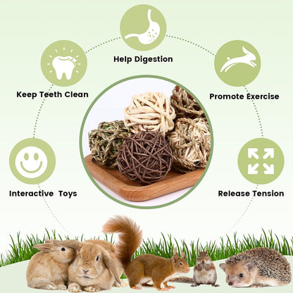 VESPRO Bunny Chew Grass Balls, (8 Pcs) Rolling Chew Toys for Small Animals, Natural Chew Grass Toys and Bunny Treats for Rabbits, Guinea Pigs, Chinchillas, Hamsters, Mice Teeth Grinding