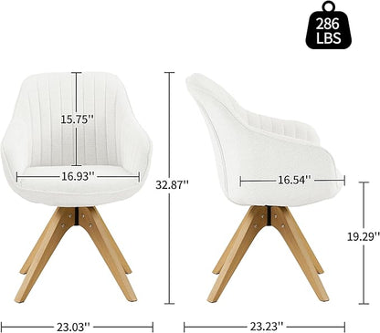Art Leon Dining Chair, Mid Century Modern Fabric Upholstered Swivel Dining Room Chair with Oak Wood Legs, Leisure Side Chair with Arms for Living Room, Off White