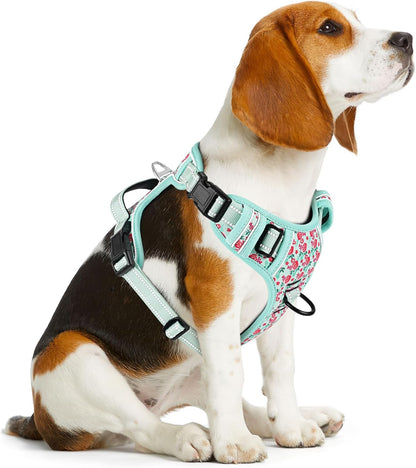 Timos No Pull Dog Harness, Release at Neck Reflective 3 Snap Buckles Adjustable No Choke Pet Vest with Front & Back 2 Leash Clips, Soft Padded Control Training Handle for Small Medium Large Dogs