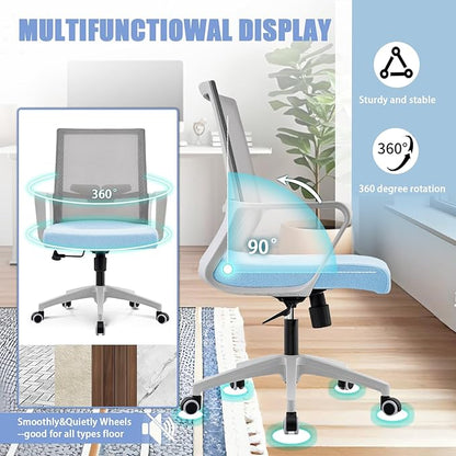 Msdizuo Office Chair ergonomically Designed with Breathable mesh backrest and Lumbar Support Adjustable Height Suitable for Offices Homes bedrooms Study Rooms (Blue)
