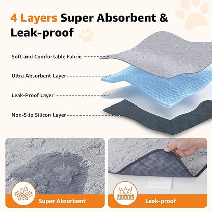 LOOBANI Washable Puppy Pads Waterproof 36"x24", 4 Pack, Gray | Soft Reusable Pee Pads For Dogs, Floor, Crate, Bed, Incontinence, Housebreak, Fast Absorbent, Non-Slip, Leakproof