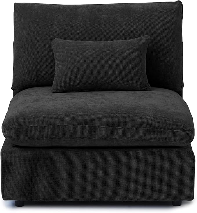 WJShome Modern Middle Module Couch for Living Room, Cushion Covers Removable, Minimalist Comfy Breathable Sofa,Black