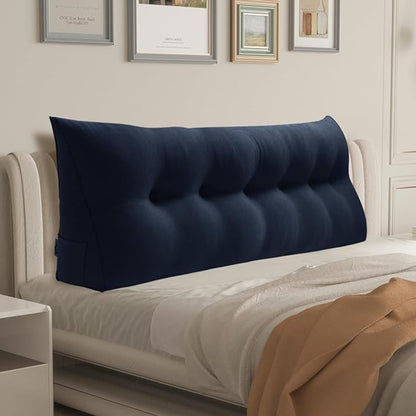 WOWMAX 80% Cotton & 20% Linen Blend Headboard Pillow – California King Size Reading Wedge Backrest for Bed, Handmade Firm Support Bolster Cushion with Removable Cover, Premium Bed Rest Pillow, Blue