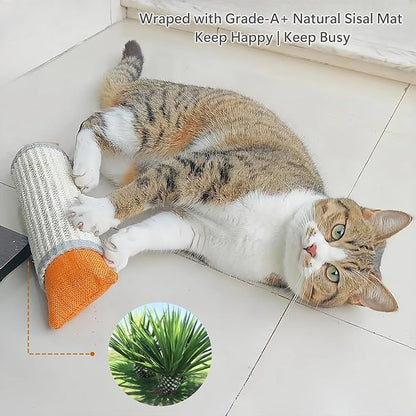Cat Kicker Toy, 10 Inch Long Cat Scratcher Post, Natural Sisal Toy for Indoor Cats(Oranger and Silver)