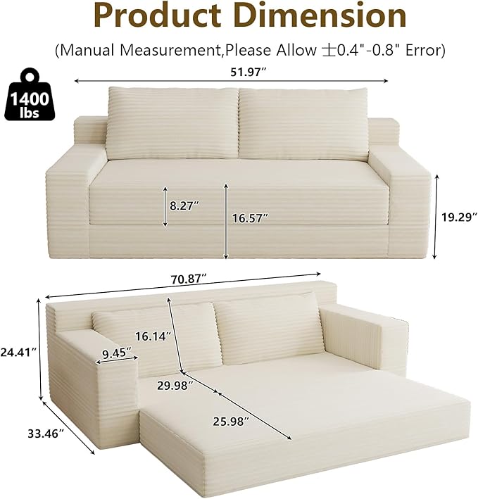 70.78" Loveseat Sofa, Modern Small Corduroy Couch Comfy Deep Seat for Living Room, Bedroom, Home Office, Apartment, No Assembly, Beige