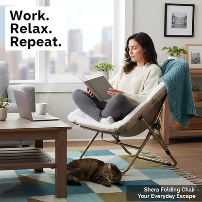 Givjoy Living Room Chair, Soft Faux Fur Folded Chair Oversized Folding Accent Chairs, Furry Lounge Lazy Chairs, Metal Frame Moon Chair for Bedroom, Living Room