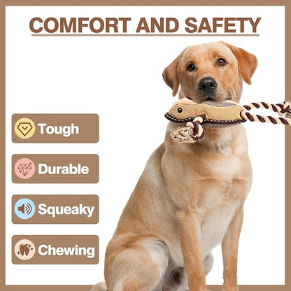 Tough Durable Squeaky Dog Toys for Aggressive chewers Interactive to Keep Them Busy, Funny Plush Dogs Toy for Small Medium Large (New Frog)