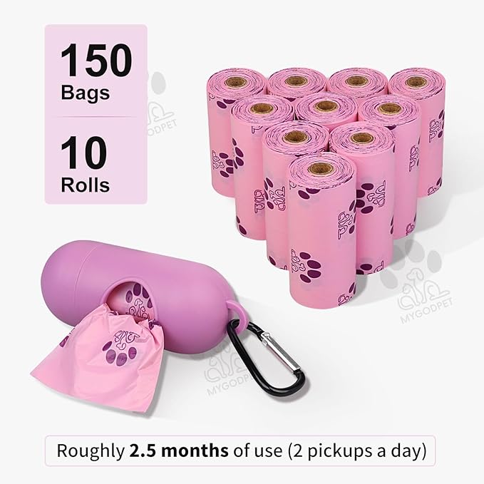 Dog Poop Bags Rolls with Dispenser 150 Count Biodegradable Bags for Dog and Cat Lavender Scented Waste Bag Leak Proof Doggie Poop Bag Doggy Trash Bag Purple