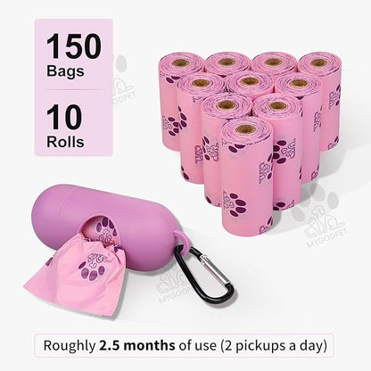 Dog Poop Bags Rolls with Dispenser 150 Count Biodegradable Bags for Dog and Cat Lavender Scented Waste Bag Leak Proof Doggie Poop Bag Doggy Trash Bag Purple
