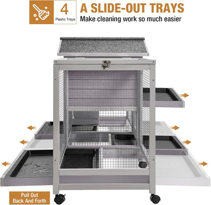 GUTINNEEN Rabbit Hutch Guinea Pig Cage with Double Run Indoor Bunny Hutch Outdoor Rabbit House with Deeper No Leak Trays and Wheels