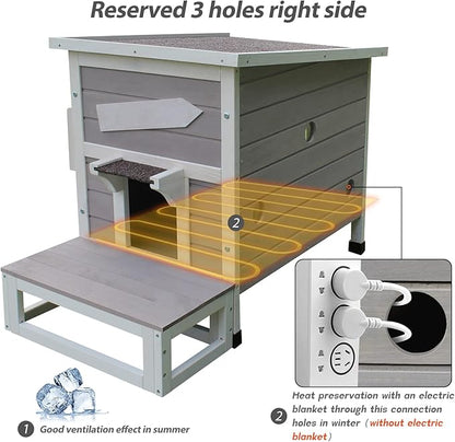 Rockever Outdoor Cat House, Large Outdoor Houses for Feral Cats with Self-Warming Mat Wooden Outside Cat Shelter Weatherproof with Escape Door