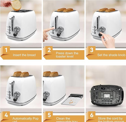 Toaster 2 slice, Retro Stainless Steel Toaster