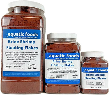 Aquatic Foods Inc. Brine Shrimp Flakes for Freshwater Cichlids, Angels, Live Bearers, Tetras, Guppies, Marine Tangs, Butterflies, Angelfish, Anthias, Clown Fish...WL 2oz Sm Jar