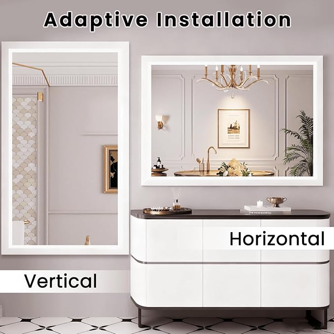 Amorho Bathroom Mirror, 48x40 Inch White Framed Bathroom Mirrors