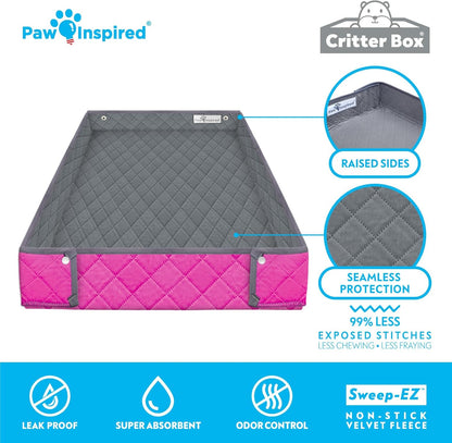 Paw Inspired Critter Box Washable Cage Liner, Reversible Fleece Bedding with Raised Sides for Guinea Pigs and Other Small Animals (Midwest, Gray/Pink)