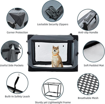 Pettycare 30 Inch Collapsible Dog Crate for Medium Dogs, 4-Door Foldable Soft Dog Kennel with Chew Proof Mesh Windows, Indoor & Outdoor Travel Dog Crate