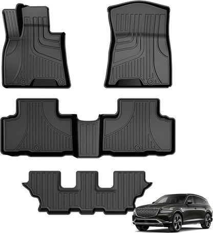 Floor Mats Fit for 2021-2025 2026 Genesis GV80 7 Seats (3.5T ADVANCED | PRESTIGE AWD) - Custom Fit TPE All Weather Floor Liners 1st & 2nd & 3rd Row Car Mats for GV80 Accessories (Not Fit Coupe), Black