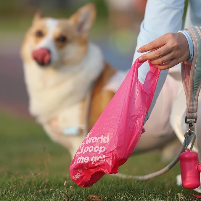 Dog Poop Bags with Handles 9 Rolls 108 Counts Big Sizes Leak Proof and Extra Thick Waste Bags Refill Rolls for Walking Small Medium Large Dogs Cats Litter With Holder Rose Scented