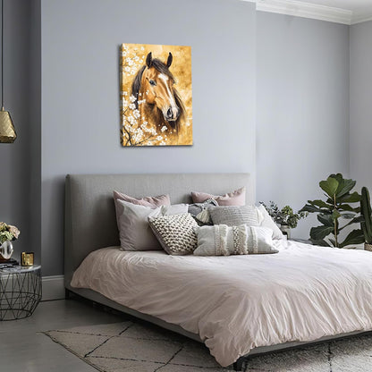 Horse Wall Art Canvas Rustic Horse Wall Decor Prints Framed Painting Farmhouse Flower Pictures Gifts Artwork for Bathroom Living Dining 16"x24"