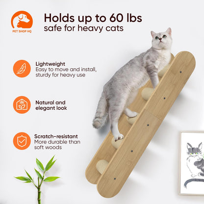 Wall-Mounted Cat Furniture for Climbing - Indoor Wooden Floating Shelves, Perches, Hammock, Bed, Bridges, and Walkways