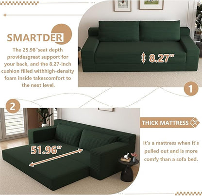 Cloud Loveseat Sofa, Modern Corduroy 2-Seater Couch with Deep Seat, No Assembly Required Memory Foam Sofa, Boneless Sofa in a Box for Bedroom, Apartment, Office,Small Space (Green,70.87in)