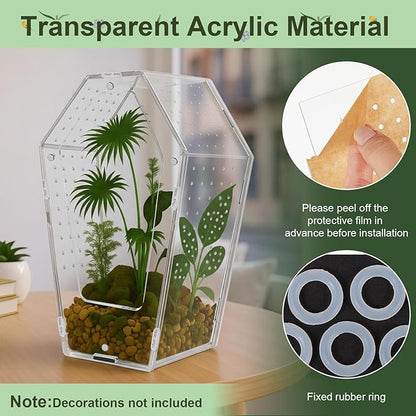 Yalikop Acrylic Jumping Spider Habitat Versatile Reptile Enclosure Transparent Insect Terrarium Habitat for Spiders, Tarantula, Gecko, Chameleon, Beetle, Mantis, and Hermit Crab(Clear,L)