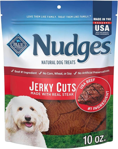 Blue Buffalo Nudges Jerky Cuts Dog Treats, Made in the USA with Natural Ingredients, Steak, 10-oz Bag