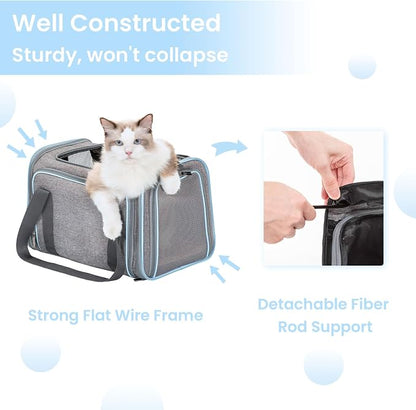 Petsfit Expandable Cat Carrier for 2 Cats Small Dog Carriers, Soft-Sided Portable Washable Pet Travel Carrier with Two Extension for Kittens, Puppies, Rabbits, 19 x 12x 12 inches, Light Grey