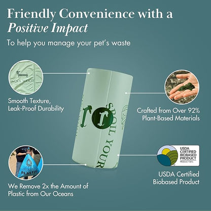 Nina Woof Eco-Friendly 92% Plant-Based Dog Poop Bags Rolls -270 Extra Thick, Durable, Leak-Proof, Odorless, Convenient Disposal - USDA Certified, Heavy-Duty Trash Bags and Garbage Bags