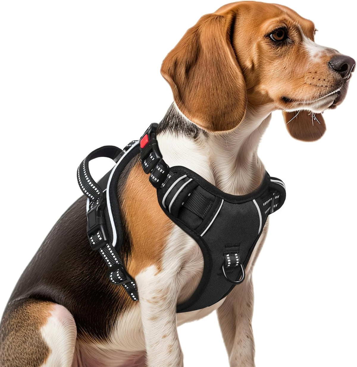 Timos No Pull Dog Harness, Release at Neck Reflective 3 Snap Buckles Adjustable No Choke Pet Vest with Front & Back 2 Leash Clips, Soft Padded Control Training Handle for Small Medium Large Dogs