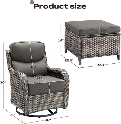 Rilyson Outdoor Patio Furniture Set - Weather Resistant Wicker,High Back,6 inch Cushions,4 Piece Patio Furniture Set with Swivel Rocker Chairs and Ottomans for Deck Porch Yard,Mixed Grey/Grey
