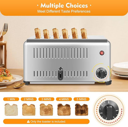 6 Slices Toaster, 1680W Commercial Bread Baking Machine