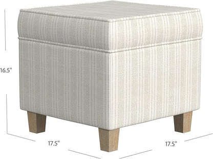 Homepop Home Decor Classic Square Storage Ottoman with Lift Off Lid | Ottoman with Storage for Living Room & Bedroom, Marigold Pinstripe Cream Fabric