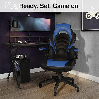 STAPLES Emerge Vortex Bonded Leather Gaming Chair, Black and Blue, 2/Pack (58293-CCVS)