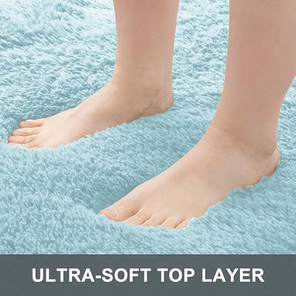 OLANLY 2x3 Machine Washable Small Bedside Rug, Soft Fluffy Shaggy Entryway Throw Rugs for Bedroom, Living Room, Indoor Floor Carpet for Kids Girls and Boys, Home Decor Aesthetic, Light Blue