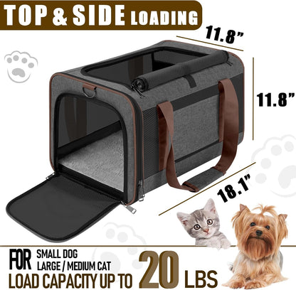 Small Dog Carrier Cage Soft Chihuahua/Softshell Big Cat Carrier Maine Coon/Pet Taxi Carrying Bag Over 25lbs / Top Loader Travel Kennel Brown