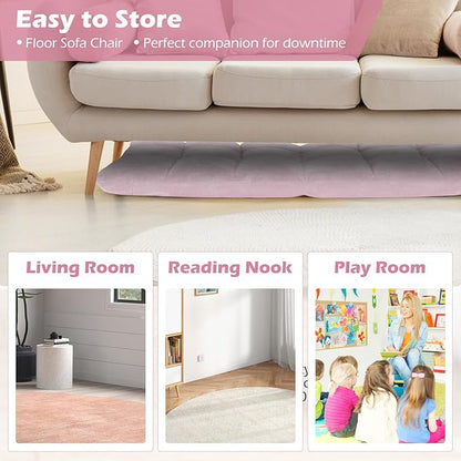 COSTWAY Floor Chair, Video Gaming Chairs with Back Support, Adjustable 14-Position, Alloy Steel Frame, Soft Coral Fleece, Lazy Sofa Lounge for Reading Living Room Recliner for Adults Kids (Light Pink)