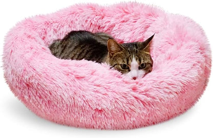 Whiskers & Friends Cat Beds for Indoor Cats Washable, Orthopedic Soft Fluffy Round Calming Pet Bed for Small to Large Kitty Kittens & Dogs, Small Dog Beds & Furniture